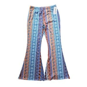 NWT Groovy Women's Boho Bell Bottom Pants Wide Leg Flared 32" inseam 30" waist